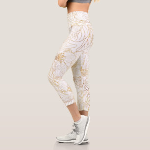 Elegantes Gold Cherry Blossom Blume Weißes Design Capri Leggings