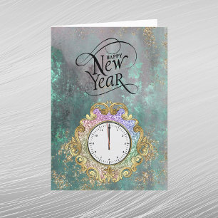 Elegantes Gold Clock - neues Jahr Feiertagskarte