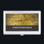 Elegantes Gold Computer Circuit Board HighTech Visitenkarten Etui<br><div class="desc">Visitenkartenhalter mit einem beruflichen Studio-Foto eines Computerplatzes. Sie können es mit Visitenkarten abgleichen.</div>