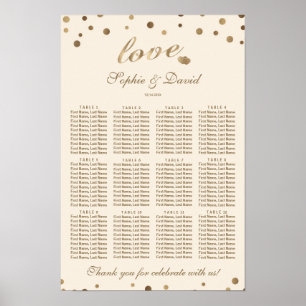 Elegantes Gold Confetti Liebe Champagner Seating C Poster
