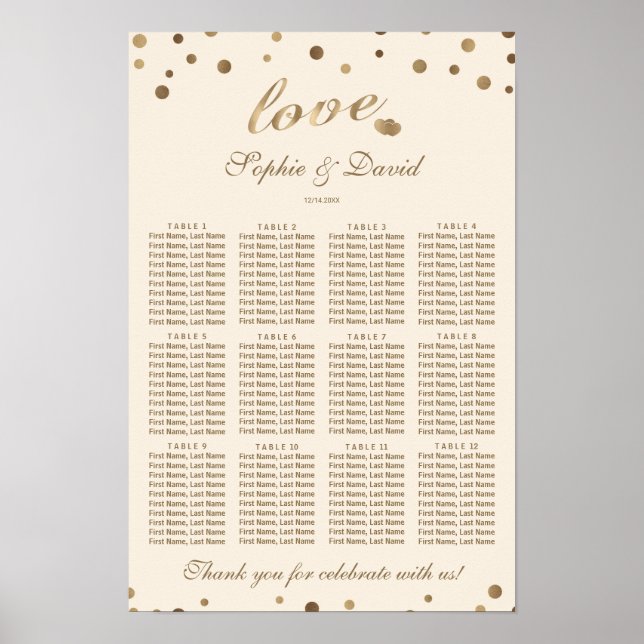 Elegantes Gold Confetti Liebe Champagner Seating C Poster (Vorne)