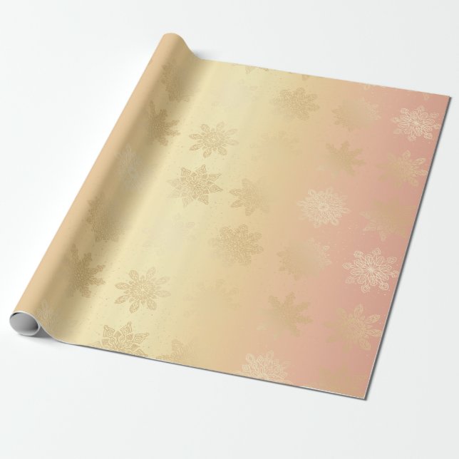 Elegantes Gold & Copper Snowflake Weihnachtsmuster Geschenkpapier (Ungerollt)