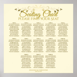 Elegantes Gold Cream 13 Table Wedding Seating Char Poster