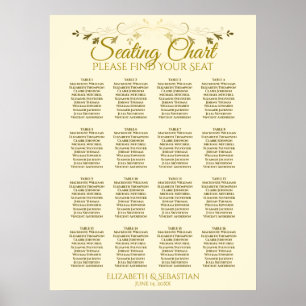 Elegantes Gold Cream 16 Table Wedding Seating Char Poster