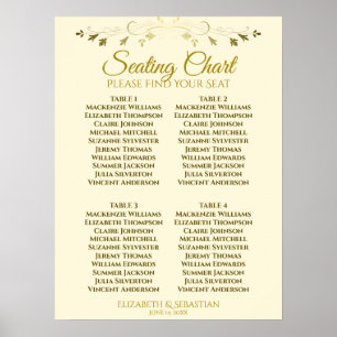 Elegantes Gold & Creme 4 Table Wedding Chart Poster