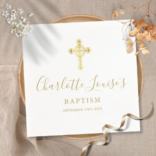 Elegantes Gold Cross Signature Taufe Christening N Serviette