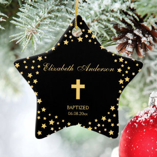 Elegantes Gold Cross Taufen Christening Kommune Keramik Ornament