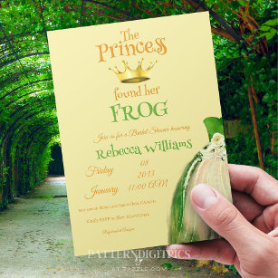Elegantes Gold Crown Princess Frog Brautparty Einladung