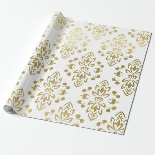 Elegantes Gold Damask Blumenmuster Hochzeitswrappi Geschenkpapier