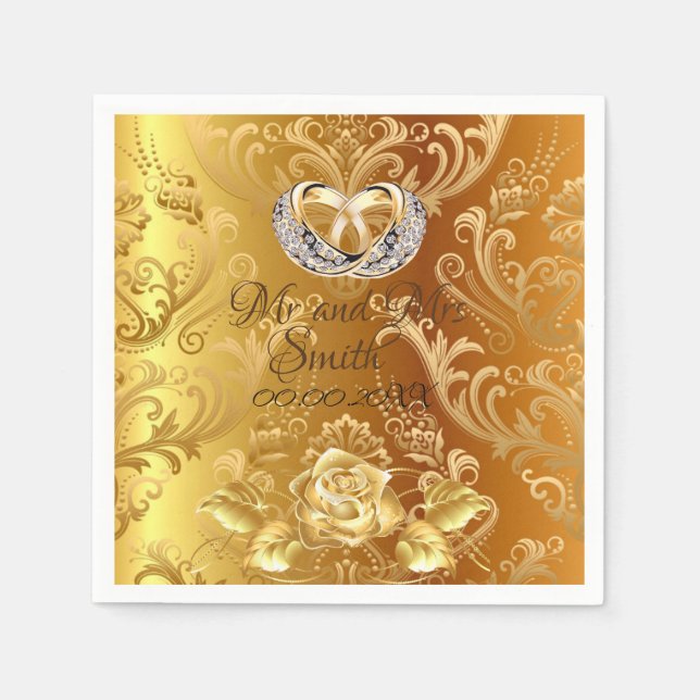 Elegantes Gold Damask Personalisiertes Hochzeitspa Serviette (Vorderseite)