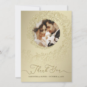 Elegantes Gold Damast Hochzeit Danke Foto