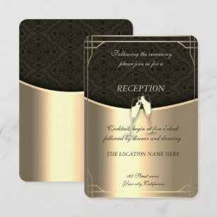 Elegantes Gold, Damast, Weingläser Hochzeitsempfan Einladung