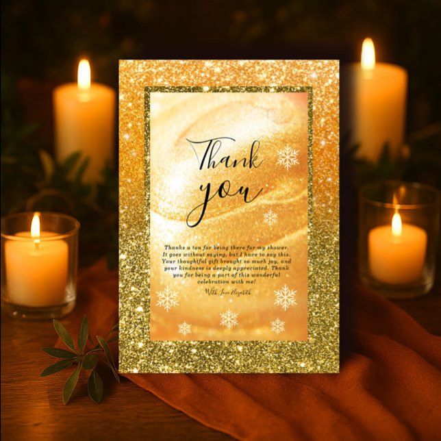 Elegantes Gold Dankeschön Card | Glitzer und Perl Einladung (Elegant Gold Thank You Card | Glitter and Pearl#zazzlemade #thankyouwedding #christmas#goldenligh)