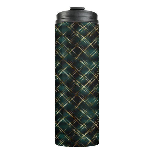 Elegantes Gold & Dark Green Tartan Karierte Weihna Thermosbecher (Vorderseite)