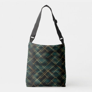 Elegantes Gold & Dark Green Tartan Karierte Weihna Tragetaschen Mit Langen Trägern