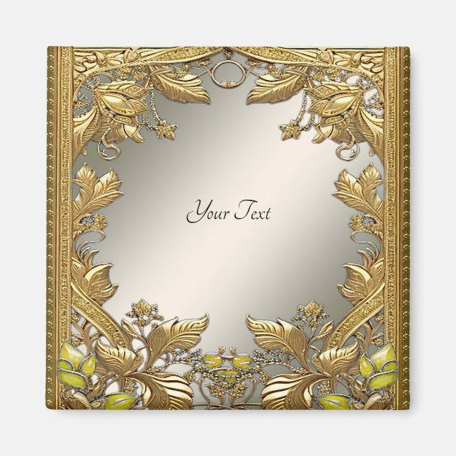Elegantes Gold Decorative Blumenmagnet Magnet (Vorne)