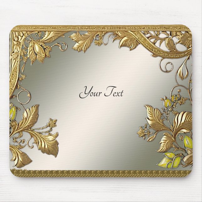 Elegantes Gold Decorative Blumenmousepad Mousepad (Vorne)