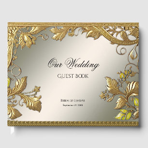 Elegantes Gold Decorative Floral Gästebuch