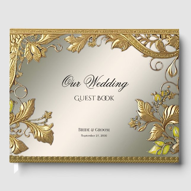 Elegantes Gold Decorative Floral Gästebuch (Vorderseite)