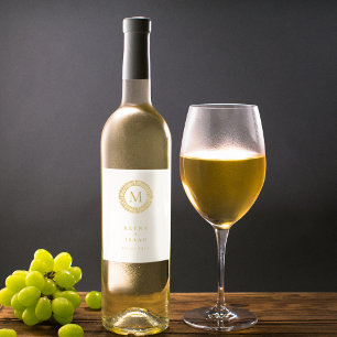 Elegantes Gold Deko Wreath Monogram Wine Label Weinetikett