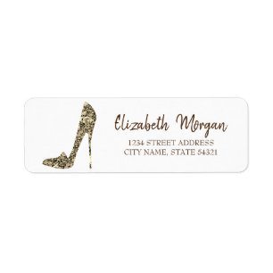 Elegantes, Gold Diamond High Heels Adressetikett