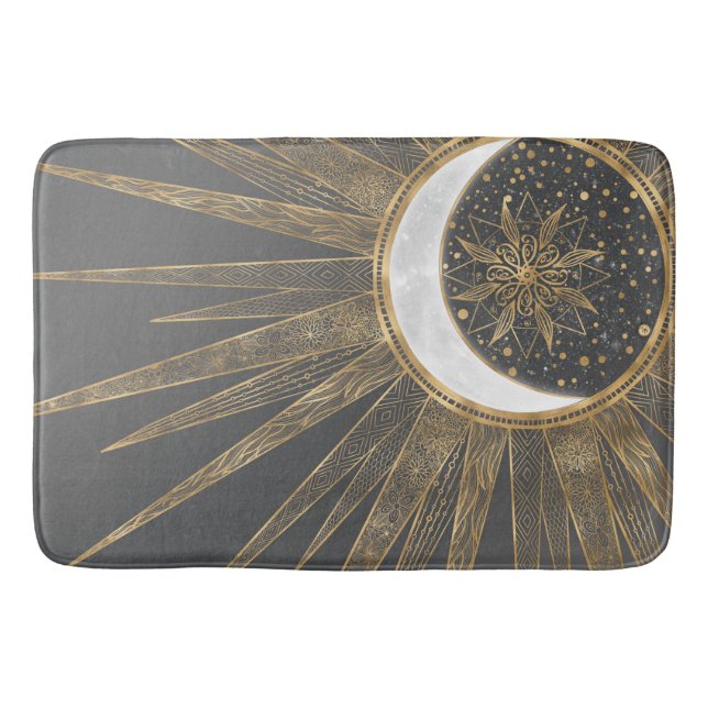 Elegantes Gold Doodles Sun Moon Mandala Design Badematte (Vorderseite)