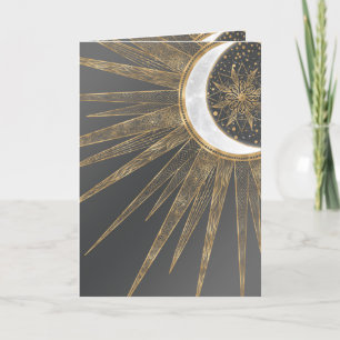 Elegantes Gold Doodles Sun Moon Mandala Design Feiertagskarte