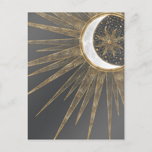 Elegantes Gold Doodles Sun Moon Mandala Design Feiertagspostkarte