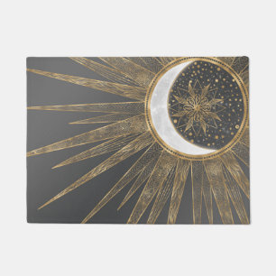 Elegantes Gold Doodles Sun Moon Mandala Design Fußmatte