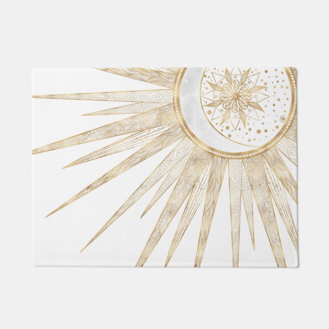 Elegantes Gold Doodles Sun Moon Mandala Design Fußmatte (Vorderseite)