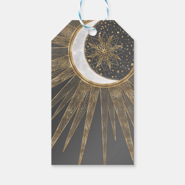 Elegantes Gold Doodles Sun Moon Mandala Design Geschenkanhänger (Vorderseite)