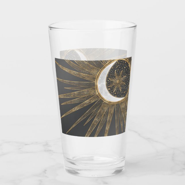 Elegantes Gold Doodles Sun Moon Mandala Design Glas (Vorderseite)