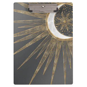 Elegantes Gold Doodles Sun Moon Mandala Design Klemmbrett