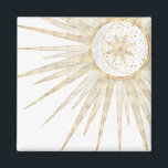 Elegantes Gold Doodles Sun Moon Mandala Design Magnet<br><div class="desc">Dieses wunderschöne, mystische, weiße, goldene Sonne und halbmondfarbener Mond mandala Universum Thema ästhetische Design ist perfekt für Wohngestaltung, Alltagsmode oder besondere Ereignisse verzaubert Dekoration. Ein hübsches, skurriles, weißes, goldenes und mondfarbenes Mandala-Design mit Blume und Blätter, Doodles, Sternen, Punkten, Diamanten, Kreisen, Dreiecken und geometrischen Formen im Meerjungstatzenformat, mit einer halbmondglühenden Bühne,...</div>