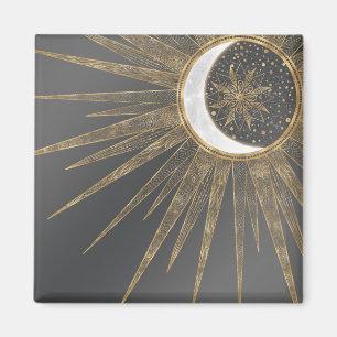 Elegantes Gold Doodles Sun Moon Mandala Design Magnet