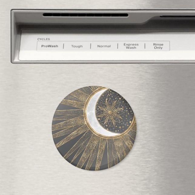 Elegantes Gold Doodles Sun Moon Mandala Design Magnet (In Situ (Geschirrspüler))