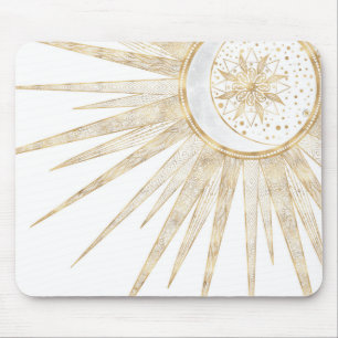 Elegantes Gold Doodles Sun Moon Mandala Design Mousepad