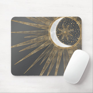 Elegantes Gold Doodles Sun Moon Mandala Design Mousepad