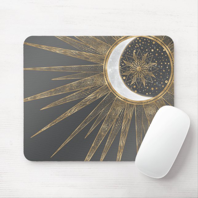 Elegantes Gold Doodles Sun Moon Mandala Design Mousepad (Mit Mouse)