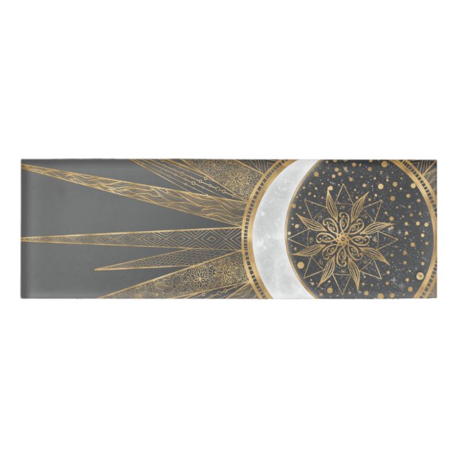 Elegantes Gold Doodles Sun Moon Mandala Design Namenschild (Vorderseite)