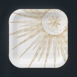 Elegantes Gold Doodles Sun Moon Mandala Design Pappteller<br><div class="desc">Dieses wunderschöne, mystische, weiße, goldene Sonne und halbmondfarbener Mond mandala Universum Thema ästhetische Design ist perfekt für Wohngestaltung, Alltagsmode oder besondere Ereignisse verzaubert Dekoration. Ein hübsches, skurriles, weißes, goldenes und mondfarbenes Mandala-Design mit Blume und Blätter, Doodles, Sternen, Punkten, Diamanten, Kreisen, Dreiecken und geometrischen Formen im Meerjungstatzenformat, mit einer halbmondglühenden Bühne,...</div>