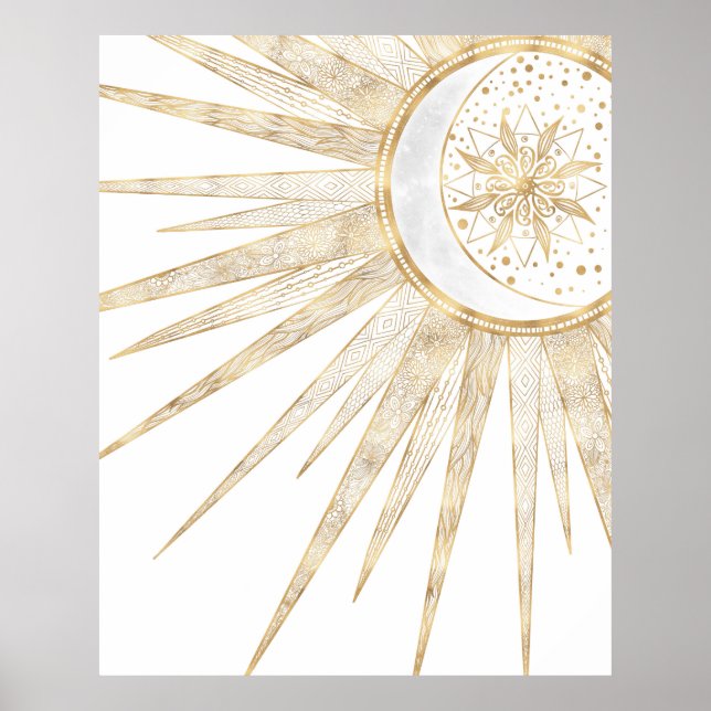 Elegantes Gold Doodles Sun Moon Mandala Design Poster (Vorne)