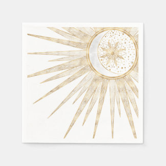 Elegantes Gold Doodles Sun Moon Mandala Design Serviette