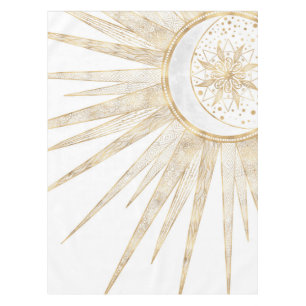 Elegantes Gold Doodles Sun Moon Mandala Design Tischdecke