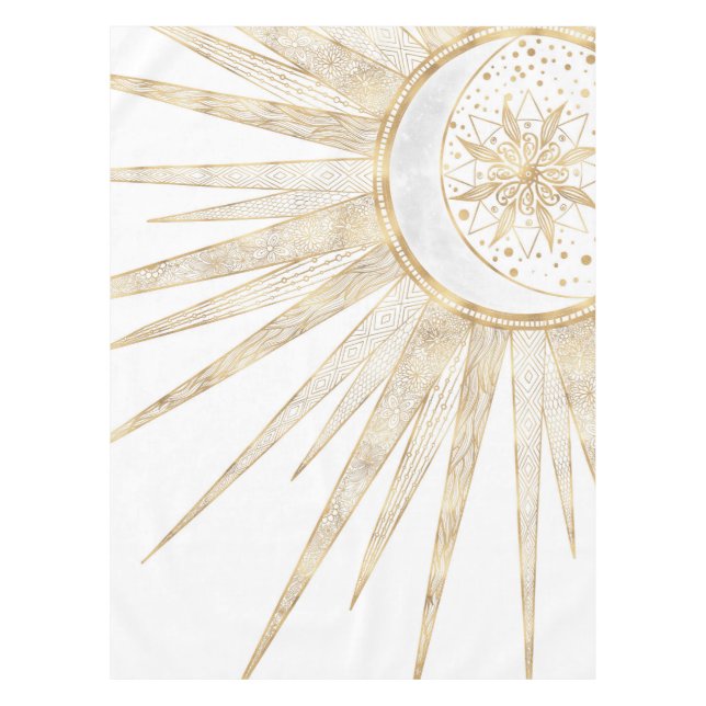 Elegantes Gold Doodles Sun Moon Mandala Design Tischdecke (Vorderseite)
