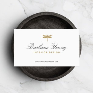 Elegantes Gold-Dragonfly-Logo in Weiß Visitenkarte