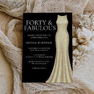 Elegantes Gold Dress & Black Womans 40. Geburtstag Einladung