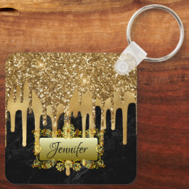 Elegantes Gold Dripping Personalisiertes Skriptges Schlüsselanhänger