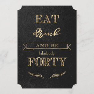 Elegantes Gold EAT DRINK und sein VOR Geburtstag Einladung