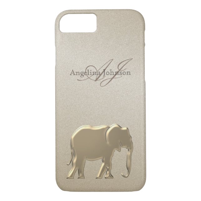 Elegantes Gold Elephant Mit Monogramm Case-Mate iPhone Hülle (Rückseite)